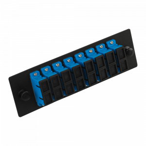 Adapter faceplate with adapters for LAN-FOBM enclosure
